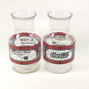Vintage Godfathers Pizza Coca-Cola Carafe Lot of 2 Anchor Hocking Glass Pitchers